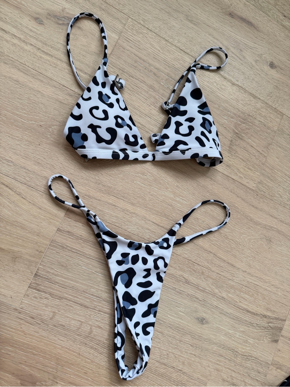 Black & White Leopard Triangle Bikini Set - Women's Swim